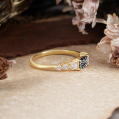 1 Carat Emerald Cut Black Rutilated Quartz Engagement Ring Side Stone Promise Ring