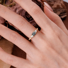 1 Carat Emerald Cut Black Rutilated Quartz Engagement Ring Side Stone Promise Ring