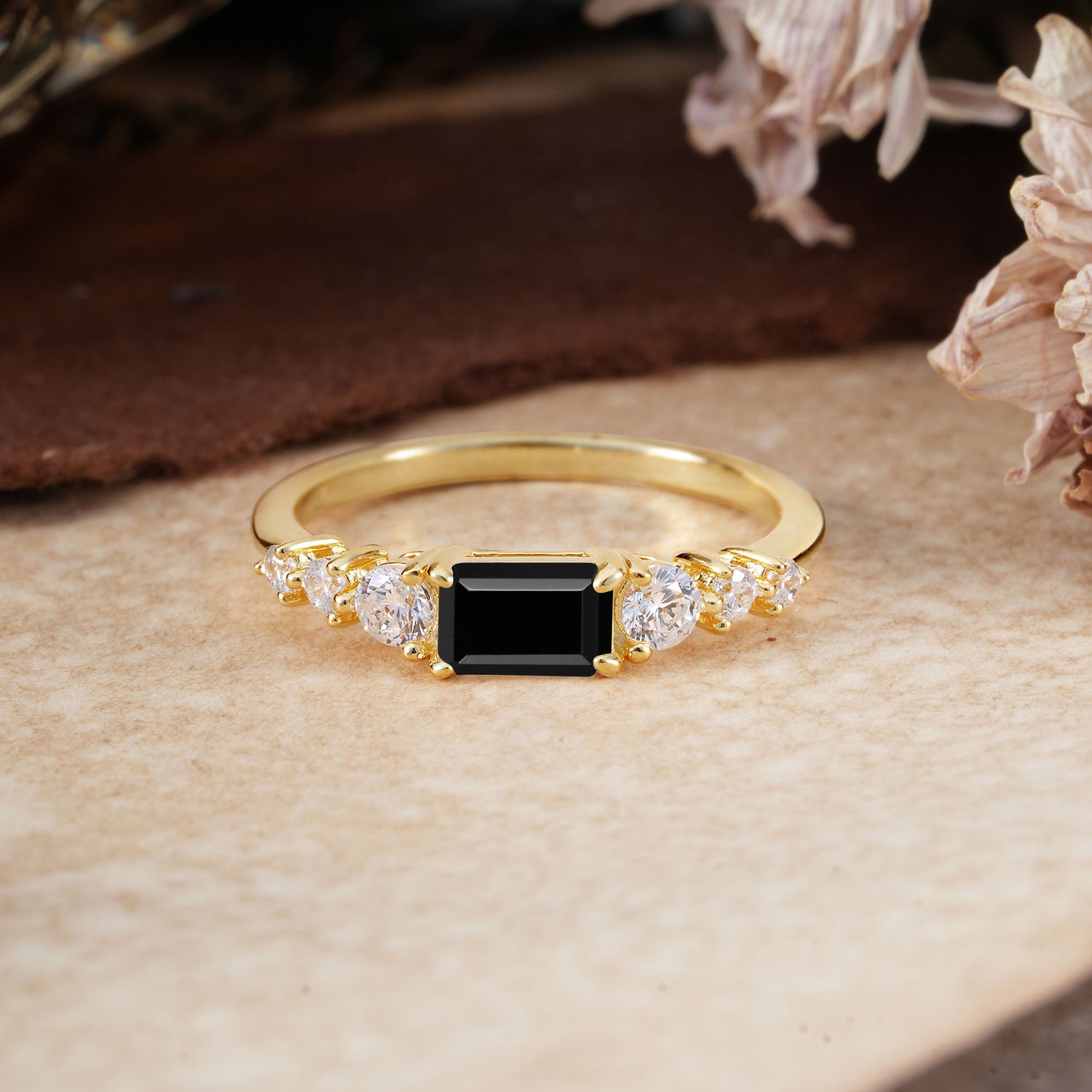 1 Carat Emerald Cut Natural Black Onyx Engagement Ring
