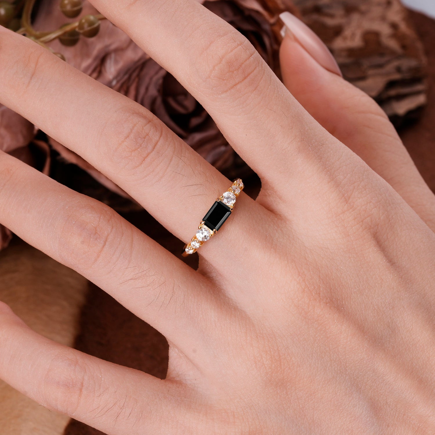 1 Carat Emerald Cut Natural Black Onyx Engagement Ring
