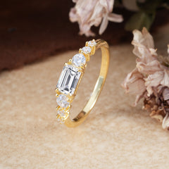 1 Carat Emerald Cut Lab Diamond Engagement Ring Side Stone Promise Ring
