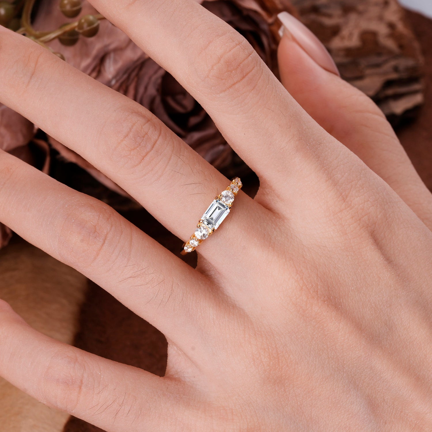 1 Carat Emerald Cut Lab Diamond Engagement Ring