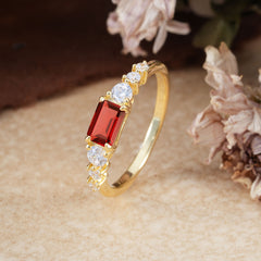 1 Carat Emerald Cut Natural Garnet Engagement Ring Side Stone Promise Ring