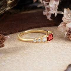 1 Carat Emerald Cut Natural Garnet Engagement Ring Side Stone Promise Ring