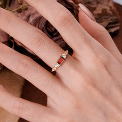 1 Carat Emerald Cut Natural Garnet Engagement Ring Side Stone Promise Ring