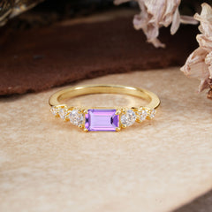 1 Carat Emerald Cut Natural Amethyst Engagement Ring Side Stone Promise Ring