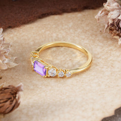 1 Carat Emerald Cut Natural Amethyst Engagement Ring Side Stone Promise Ring