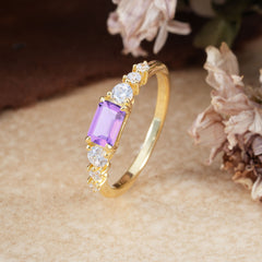 1 Carat Emerald Cut Natural Amethyst Engagement Ring Side Stone Promise Ring