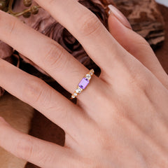 1 Carat Emerald Cut Natural Amethyst Engagement Ring Side Stone Promise Ring