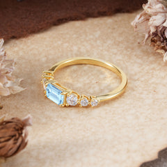 1 Carat Emerald Cut Aquamarine Engagement Ring Side Stone Promise Ring