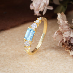 1 Carat Emerald Cut Aquamarine Engagement Ring Side Stone Promise Ring