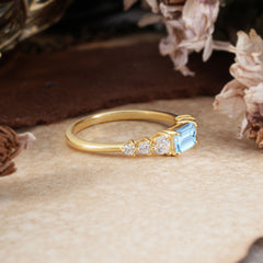 1 Carat Emerald Cut Aquamarine Engagement Ring Side Stone Promise Ring