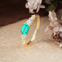 1 Carat Emerald Cut Emerald Engagement Ring Side Stone Promise Ring