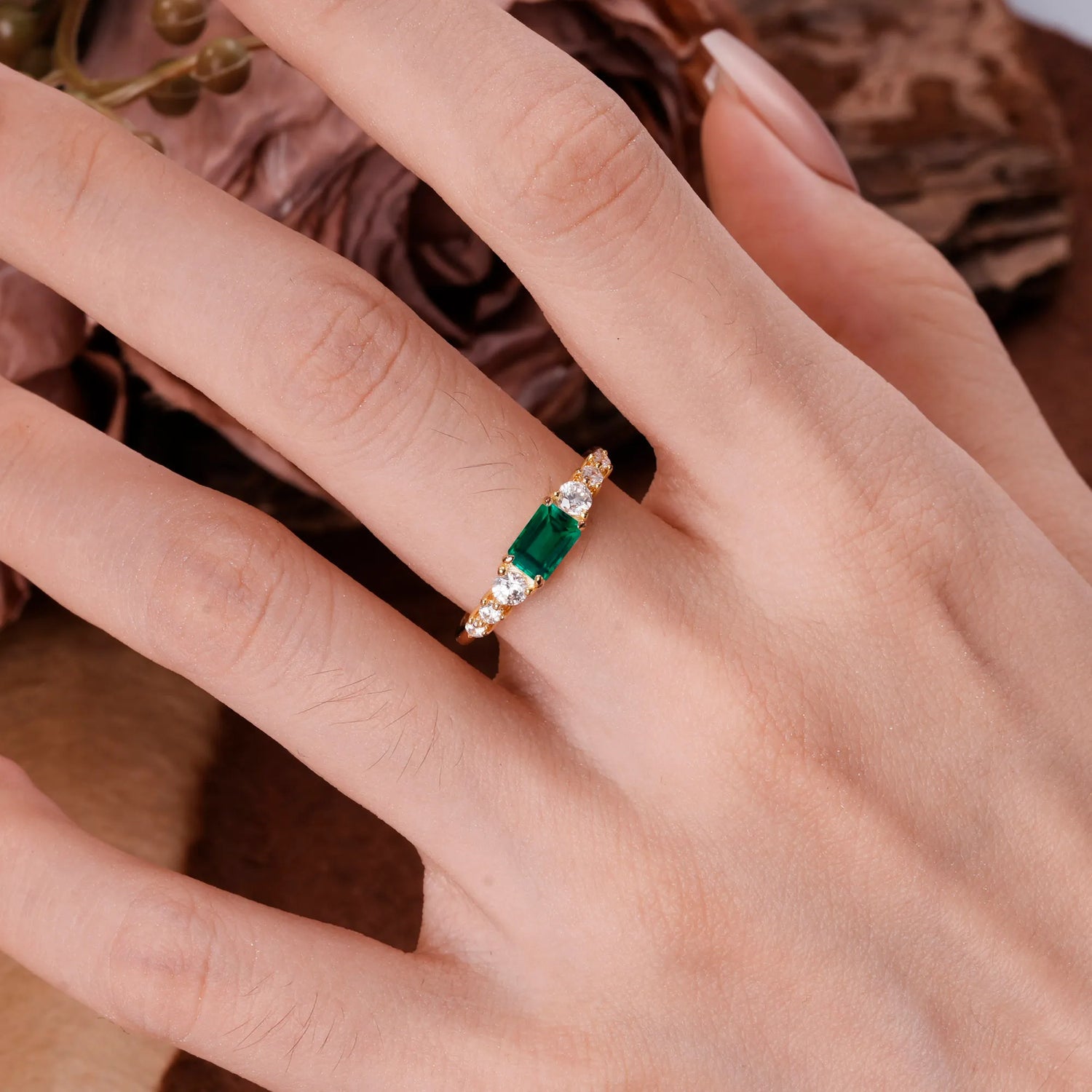 1 Carat Emerald Cut Emerald Engagement Ring