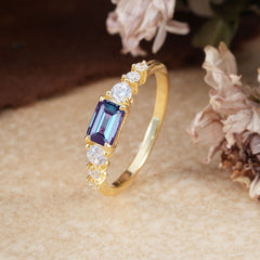 1 Carat Emerald Cut Alexandrite Engagement Ring Side Stone Promise Ring