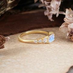 1 Carat Emerald Cut Natural Moonstone Engagement Ring Side Stone Promise Ring