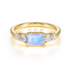 1 Carat Emerald Cut Moonstone Engagement Ring Side Stone Promise Ring