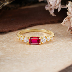 1 Carat Emerald Cut Ruby Engagement Ring Side Stone Promise Ring