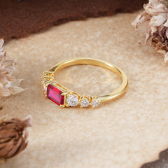 1 Carat Emerald Cut Ruby Engagement Ring Side Stone Promise Ring