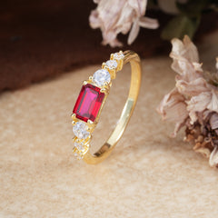 1 Carat Emerald Cut Ruby Engagement Ring Side Stone Promise Ring