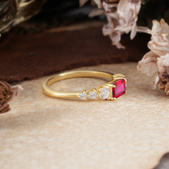 1 Carat Emerald Cut Ruby Engagement Ring Side Stone Promise Ring