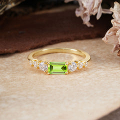 1 Carat Emerald Cut Natural Peridot Engagement Ring Side Stone Promise Ring