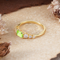 1 Carat Emerald Cut Natural Peridot Engagement Ring Side Stone Promise Ring