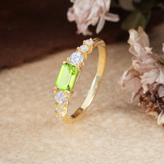 1 Carat Emerald Cut Natural Peridot Engagement Ring Side Stone Promise Ring