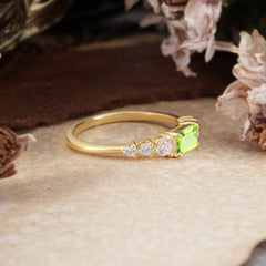 1 Carat Emerald Cut Natural Peridot Engagement Ring Side Stone Promise Ring