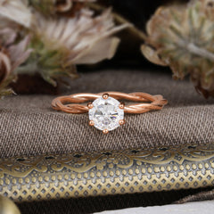 Round Cut Moissanite Timeless Solitaire Engagement Ring with Twisted Band