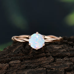 Round Cut Opal Timeless Solitaire Engagement Ring with Twisted Band