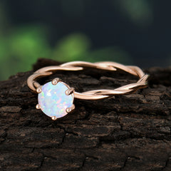 Round Cut Opal Timeless Solitaire Engagement Ring with Twisted Band
