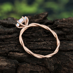 Round Cut Opal Timeless Solitaire Engagement Ring with Twisted Band