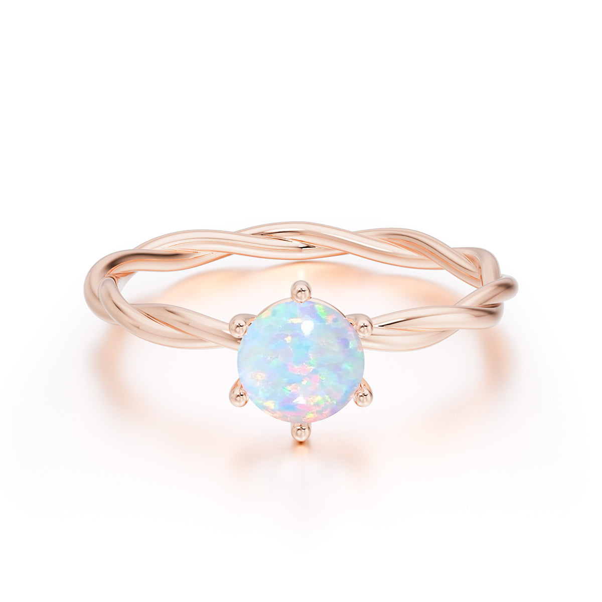 Round Cut Opal Timeless Solitaire Engagement Ring with Twisted Band