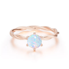 Round Cut Opal Timeless Solitaire Engagement Ring with Twisted Band