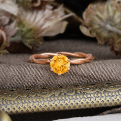 Round Cut Citrine Timeless Solitaire Engagement Ring with Twisted Band
