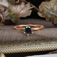 Round Cut Black Onyx Timeless Solitaire Engagement Ring with Twisted Band