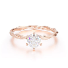 Round Cut Moissanite Timeless Solitaire Engagement Ring with Twisted Band
