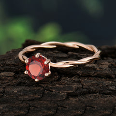 Round Cut Garnet Timeless Solitaire Engagement Ring with Twisted Band