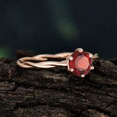 Round Cut Garnet Timeless Solitaire Engagement Ring with Twisted Band