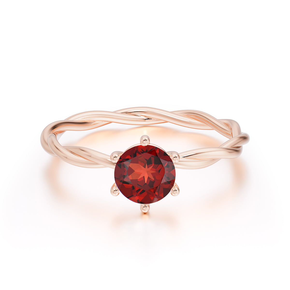 Round Cut Garnet Timeless Solitaire Engagement Ring with Twisted Band