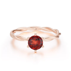 Round Cut Garnet Timeless Solitaire Engagement Ring with Twisted Band
