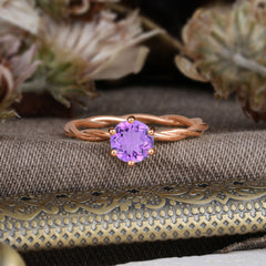 Round Cut Amethyst Timeless Solitaire Engagement Ring with Twisted Band
