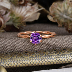 Round Cut Amethyst Timeless Solitaire Engagement Ring with Twisted Band