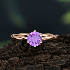 Round Cut Amethyst Timeless Solitaire Engagement Ring with Twisted Band