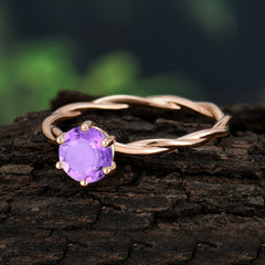 Round Cut Amethyst Timeless Solitaire Engagement Ring with Twisted Band