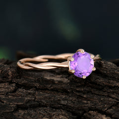 Round Cut Amethyst Timeless Solitaire Engagement Ring with Twisted Band