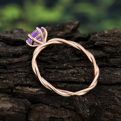 Round Cut Amethyst Timeless Solitaire Engagement Ring with Twisted Band