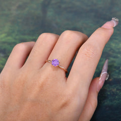 Round Cut Amethyst Timeless Solitaire Engagement Ring with Twisted Band