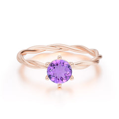 Round Cut Amethyst Timeless Solitaire Engagement Ring with Twisted Band
